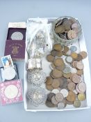 BRITISH & OVERSEAS VINTAGE COINAGE, silver napkin ring, filigree candle holders and commemorative