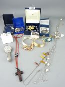925 SILVER, MEXICO ALPACA, VINTAGE & LATER JEWELLERY, a quantity, along with a stainless steel Timex