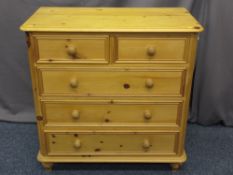 REPRODUCTION VICTORIAN STYLE PINE CHEST of two short over three long drawers on bun feet, 99.5cms