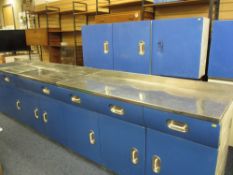 ENGLISH ROSE VINTAGE PAINTED METAL KITCHEN UNITS consisting of double stainless steel drainer and
