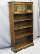 VINTAGE OAK BOOKCASE with twin upper glazed doors, 138cms H, 76cms W, 24cms D