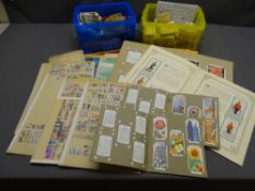 LOOSE WORLDWIDE STAMPS, a quantity of, stock book pages and cigarette cards and a maritime print and