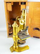 E LEITZ WETZLAR LACQUERED BRASS MICROSCOPE, No 61709, in fitted carry case with additional lenses,