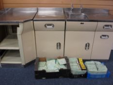 ENGLISH ROSE VINTAGE PAINTED METAL KITCHEN UNITS with a large quantity of green marble effect