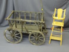 VINTAGE EUROPEAN DOG CART with iron banded wheels, 59cms H, 95cms L, 54cms W with a late 20th