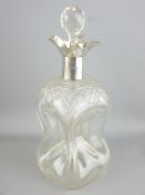 SILVER COLLARED DIMPLE GLASS DECANTER, Sheffield 1951, maker Walker and Hall, with facet cut