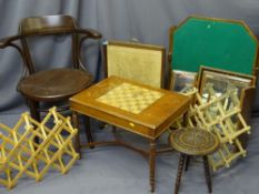 VINTAGE FURNITURE, a parcel, including a bentwood armchair, folding card table, carved three
