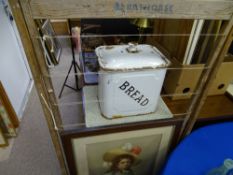ENAMEL BREAD BIN, Pears type print 'Bonnie Kate' and a vintage timber bath horse