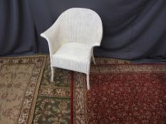LLOYD LOOM STYLE PAINTED ARMCHAIR and four various Dunelm scatter rugs, various measurements