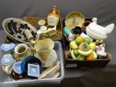 ROYAL DOULTON DICKENS WARE PLATE, stoneware flagon, hen on nest and other mixed porcelain