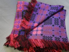 WELSH WOOLLEN BLANKET - purple, pink and black reverse block pattern, 230 x 188cms