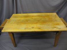 RECTANGULAR TOP VINTAGE STYLE KITCHEN TABLE in light oak with twin end drawers on tapering block