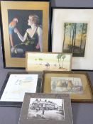 ABDELL MONTANA watercolour - camels crossing desert, 12 x 30cms, indistinctively signed mixed