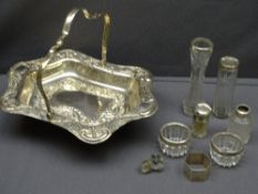 EPNS swing handle basket, silver napkin ring ETC