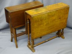 TWO VINTAGE SUTHERLAND TABLES, one oak, 64cms H, 73cms L, 20.5cms W, one mahogany, 66.5cms H, 60.