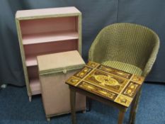 LLOYD LOOM TYPE FURNITURE, three items, and an Italian inlaid box top table, various measurements