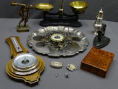 BAROMETERS, metal Olympian ornament figure, vintage scales, ETC (a parcel)