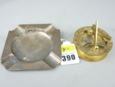 SILVER ASHTRAY Birmingham 1911, 1.5 troy ozs and a reproduction fold-up pocket compass/sun dial