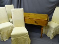 VICTORIAN STRIPPED PINE TWIN-FLAP KITCHEN TABLE with twin-end drawers on turned tapering supports,