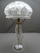 GLASS MUSHROOM SHAPED TABLE LAMP, a fine example, approximately 28cms shade diameter