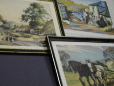 JAMES PRIDDY prints (3) - a pair, 'Little Stretton Hills' and 'Ploughing', 25 x 35cms and 'Bodinnick