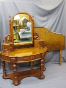 VICTORIAN MAHOGANY DUCHESS DRESSING TABLE having central shaped mirror on carved supports with twin,