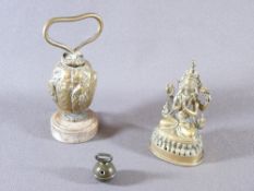 INTERESTING BRASS CONTINENTAL DOORSTOP and a brass Hindu goddess ornament ETC