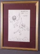 SIR KYFFIN WILLIAMS RA ink on paper - cartoon with self-portrait, entitled 'Ascension Day 1995'