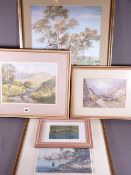PARCEL OF THREE WATERCOLOURS, one by G MILLER of the bridge on the Llanberis Pass and two prints,
