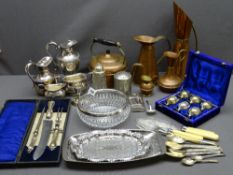 EPNS - teaware, hip flask, carvers and a quantity of copperware