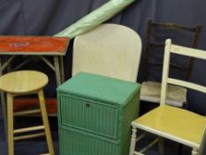 VINTAGE OCCASIONAL FURNITURE, a parcel, seven items including a Loom style linen box, a painted