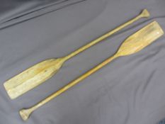 PAIR OF VINTAGE WOODEN PADDLE OARS, 149cms L