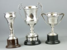 THREE SILVER GOLFING TROPHIES ON STANDS, Birmingham hallmarks 1913, 1927 and 1935, 20 troy ozs