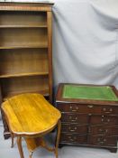 THREE REPRODUCTION MAHOGANY ITEMS OF LOUNGE FURNITURE and a vintage kidney shape two-tier side