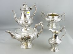 VICTORIAN FOUR PIECE SILVER TEA SERVICE, London 1840, makers Edward, John, Edward and William Barna,