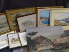 FREDERICK T W COOK gouache on board, possibly Cornish fishing village, unframed, 45.5 x 66cms