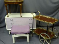 G PLAN GOLD LABEL, painted three drawer bedroom chest and matching stool, 64.5cms H, 96.5cms W,