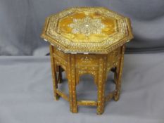 INDIAN HARDWOOD & BONE INLAID OCTAGONAL TOP TABLE, 48cms H, 46cms W