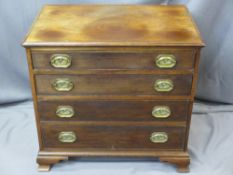 ANTIQUE MAHOGANY CHEST of four drawers neatly proportioned with oak lined cock-beading edged drawers