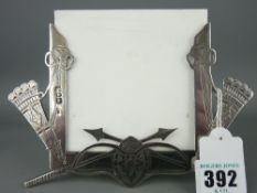 SILVER EASEL PHOTOGRAPH FRAME London 1898, Maker William Richard Corke, having a spear and shield