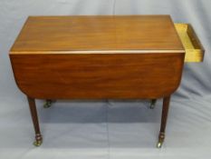 MAHOGANY PEMBROKE TABLE on reeded supports, end drawer with lion mask handle, 71cms H, 91cms L,
