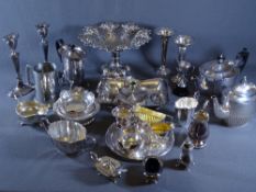 SILVER PLATEDWARE, a boxed quantity including 2 x three piece teasets, a pierced pedestal dish,