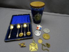 VICTORIA & LATER COMMEMORATIVES and five silver Apostle spoons to include a Doulton Lambeth 60