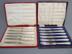 TWO CASED SETS OF FRUIT & BUTTER KNIVES, Sheffield 1928 blades with mother of pearl handles, maker