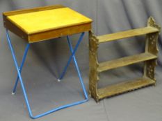 VINTAGE CHILD'S DESK and a wall hanging three shelf whatnot