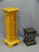 PLANTER STANDS - two modern, one pine, the other shorter composition