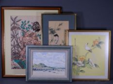 JOHN ARCHBOULD watercolour study - possibly Deganwy, 16.5 x 24cms, two framed Japanese silk