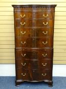 VICTORIAN CHEST ON CHEST with dentil cornice, serpentine front and brush slide, 175cms H, 82cms W,