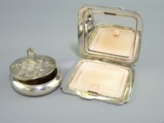 ART DECO SILVER & GUILLOCHE ENAMEL COMPACT and circular continental silver lidded trinket box,