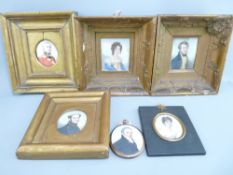 18TH/19TH CENTURY GROUP OF FAMILY PORTRAIT MINIATURES, presumed on ivory slips and one on copper,